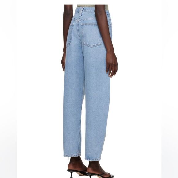 Balloon Barrel Jean Light wash Rigid Denim High Rise Oversized Blue Size 26 4 - Picture 4 of 8